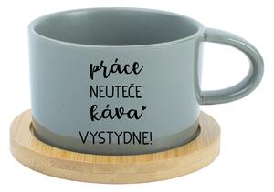 PRÁCE NEUTEČE, KÁVA VYSTYDNE! - šedý hrníček makronka 200 ml