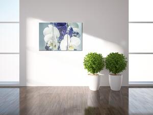 Obraz Ultramarín (3-dílný) - modrá kompozice s květinami orchidejí