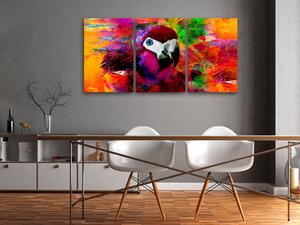 Obraz Barevný papoušek (3-dílný) - motiv exotického ptáka v Pop Art stylu