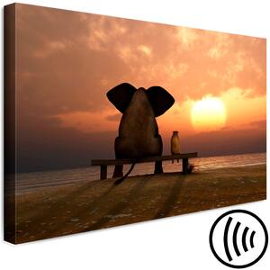 Obraz Kamarádi (1-dílný) - mořský obraz se západem slunce a zvířaty