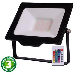 Prémiový stmívatelný LED reflektor černý 30W RGB, mlžné sklo, s dálkovým ovládáním, 3 roky