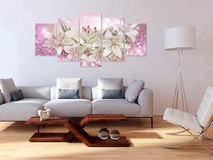 Obraz Růžové krystaly (5-dílný) - rostlinná kompozice s květy lilie