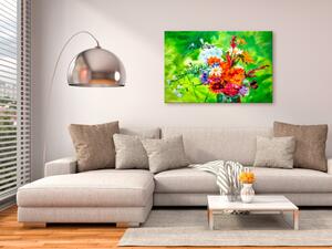 Obraz Kytice chrpa (1-dílný) - zelená retro kompozice s květinami