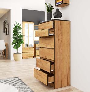 Ak furniture Komoda KRISTAL K60 se 6 šuplíky dub craft