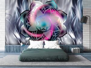 Fototapeta Květinová mandala - barevná abstrakce na šedém pozadí s efektem vln