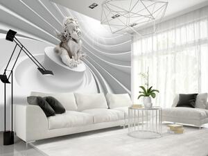 Fototapeta Andělský zář - abstrakce v bílé s sochou andělíčka a efektem 3D