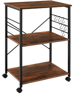 Tectake Servírovací vozík Rugby 65,5 x 45,5 x 88,5 cm - Industriální dřevo tmavé, rustikální