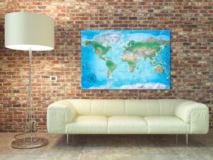 Obraz Cesta s kompasem (1-dílný) - Klasická mapa světa v modré barvě