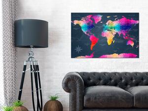 Obraz Geometrické kontinenty (1-dílný) - Barevná mapa světa a nápisy