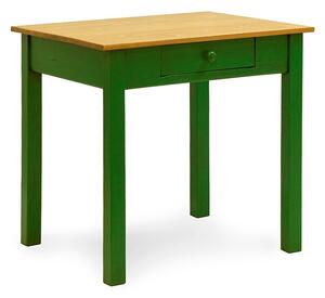 Zelený repasovaný stůl z masivního smrkového dřeva