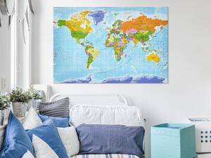 Obraz Vlajky na kontinentech (1-dílný) - Barevná mapa světa s nápisy