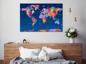 Obraz Kontinenty v barvách (1-dílný) - Umělecká mapa světa s nápisy