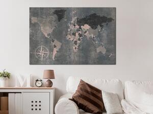Obraz Cesta přes kontinenty (1-dílný) - Mapa světa v šedých tónech