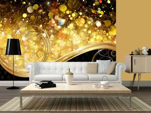 Fototapeta Jantarová zátoka - vlna s zlatým ornamentem a lesklým pozadím