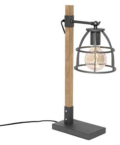 Industriální stolní lampa tmavě šedá se dřevem - Arthur