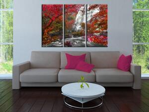 Obraz Nádherný vodopád: Podzimní les - krajina okouzlujících barevných stromů