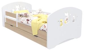 Dětská postel se šuplíkem 140x70 cm s výřezem KOČIČKY + matrace ZDARMA!
