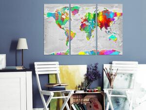 Obraz Mapy: Barevná jemnost II - umělecká mapa světa na šedém pozadí