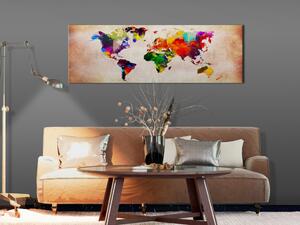 Obraz Mapa světa: Barevná potulka - fantaskní pestrobarevné kontinenty