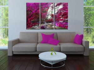 Obraz Nádherný vodopád: růžový les - krajina přírody mnoha barevných stromů