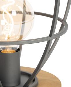 Industriální stolní lampa tmavě šedá s dřevěným kulatým - Arthur