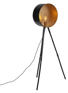 Vintage stojací lampa na bambusovém stativu černá se zlatem - hlaveň