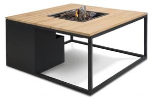 Stůl s plynovým ohništěm COSI- typ Cosiloft 100 černý rám / deska teak Exteriér | Ohniště
