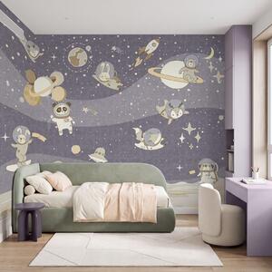 Fototapeta Kreslená vesmírná scéna s planetami a hvězdami, Dětské fototapety, Populární fototapety - Tapeko.co.cz