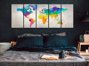Obraz Barevný svět (5 dílů) - mapa světa s pestrobarevnými kontinenty