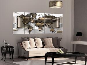 Obraz Elegantní mapa (5 dílů) - stříbrně-zlatý svět s abstrakcí na pozadí