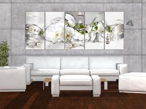 Obraz Krásné orchideje (5 dílů) - bílé květy a geometrické tvary