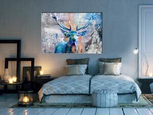 Obraz Modrý Jelen (1-dílný) - parohaté zvíře a nápisy na dřevěném pozadí