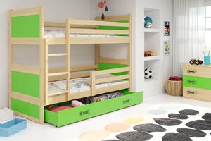 BMS Group Dětská patrová postel s úložným prostorem RICO borovice Velikost postele: 190x80 cm, Barva šuplíku: Zelená