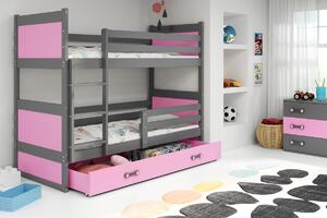 BMS Group Dětská patrová postel s úložným prostorem RICO grafit Velikost postele: 160x80 cm, Barva šuplíku: Růžová