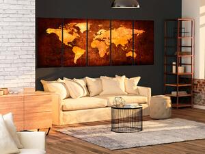 Obraz Ohnivý Svět (5-dílný) - mapa světa v oranžových odstínech