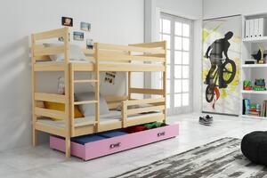 BMS Group Dětská patrová postel s úložným prostorem ERYK borovice Velikost postele: 190x80 cm, Barva šuplíku: Růžová