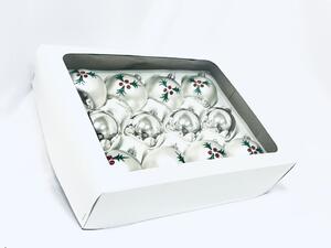 Irisa Sada skleněných vánočních ozdob Kornelie bílá, stříbrná s dekorem mrazolak 12 ks