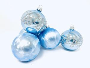 Irisa Sada skleněných vánočních ozdob Ela modrá s dekorem mrazolak 12 ks