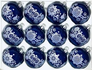 Irisa Sada skleněných vánočních ozdob Dagmar modrá modrotisk 12 ks