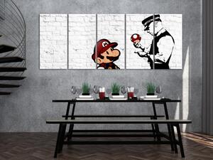 Obraz Graffiti na Cihle (5-dílný) - Mario a policista v popartovém stylu