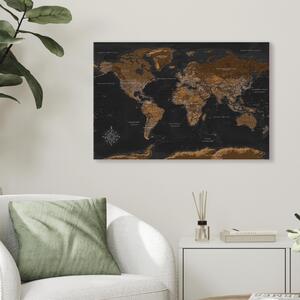 Obraz Černo-hnědá mapa světa