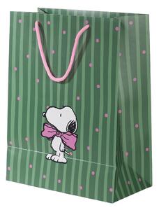 PEANUTS Dárková taška velká Snoopy s mašlí - zelená