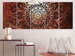 Obraz Hipnóza (5-dílný) úzký - mandala na oranžovém pozadí ve stylu Zen