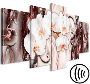 Obraz Vodopád orchidejí (5dílný) široký růžový