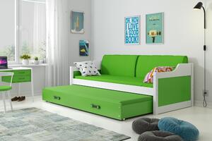 Dětská postel Josef - 2 osoby, 80x190 s výsuvnou přistýlkou – Bílá, Zelená