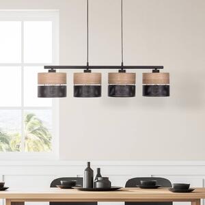 TK Lighting Závěsná lampa Nicol, černá/dřevěný efekt, 94x20 cm 4 světla x E27, stmívatelný, Světlé dřevo, Obývací pokoj / jídelna, Moderní
