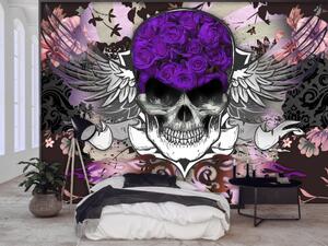 Fototapeta Abstrakce - lebka v odstínech fialové na pozadí s květinami