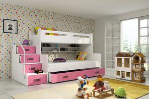 BMS Group Dětská multifunkční postel se schůdky s úložným prostorem MAX 3 200x120 růžová