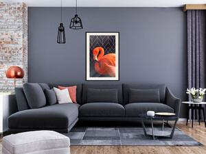 Plakát Plameňák sólo - kompozice s oranžovým ptákem na geometrickém pozadí
