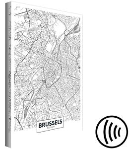 Obraz Bruselské ulice - černobílá, lineární mapa belgického města